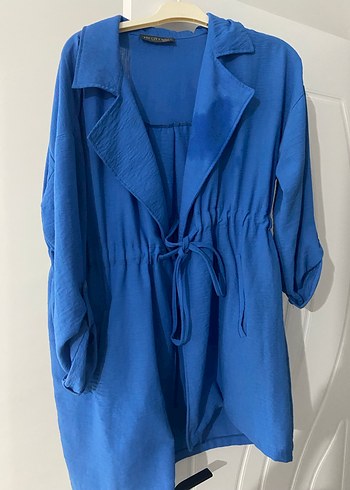 Mavi Midi Boy  Keten Ceket - Görsel 3