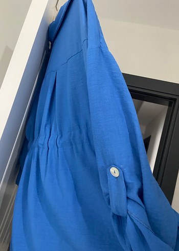 Mavi Midi Boy  Keten Ceket - Görsel 2