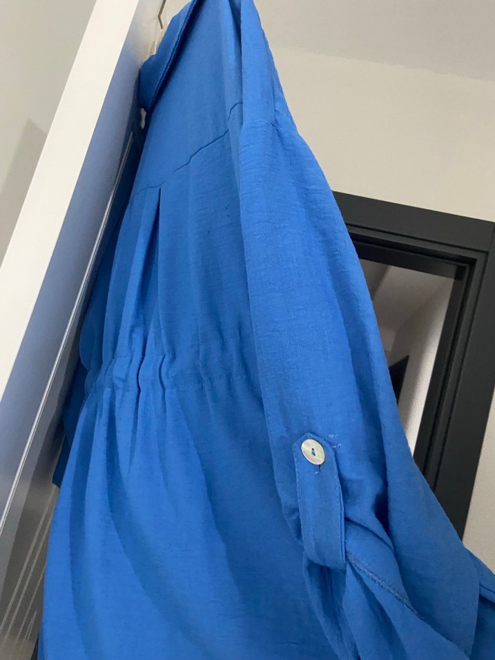 Mavi Midi Boy  Keten Ceket - Görsel 2