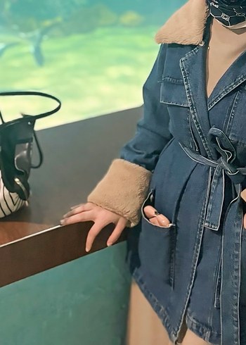 Kürk Detaylı Camel Denim Ceket - Görsel 2