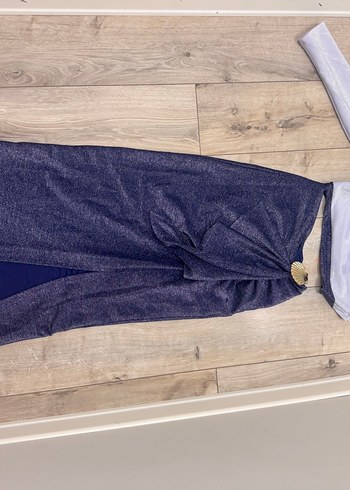 Beyaz ve Lacivert Drapeli Uzun Abiye Elbise Raisa Vanessa - Görsel 2