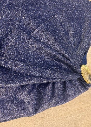 Beyaz ve Lacivert Drapeli Uzun Abiye Elbise Raisa Vanessa - Görsel 4