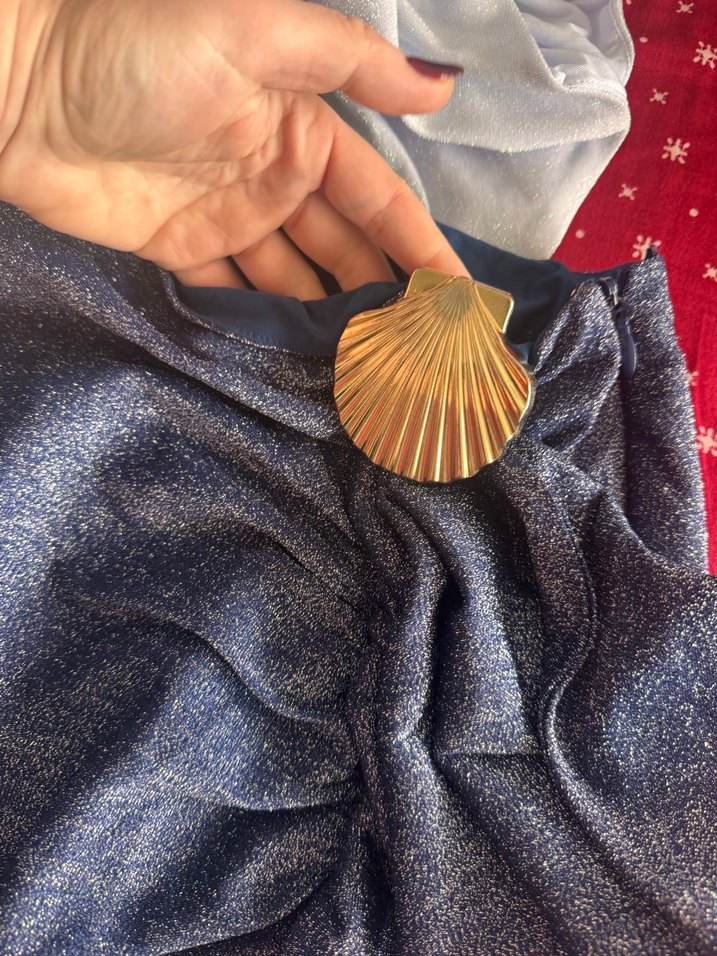 Beyaz ve Lacivert Drapeli Uzun Abiye Elbise Raisa Vanessa - Görsel 3