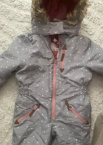 Peluş Detaylı Gri Bebek Kız Kayak Tulumu - Görsel 4