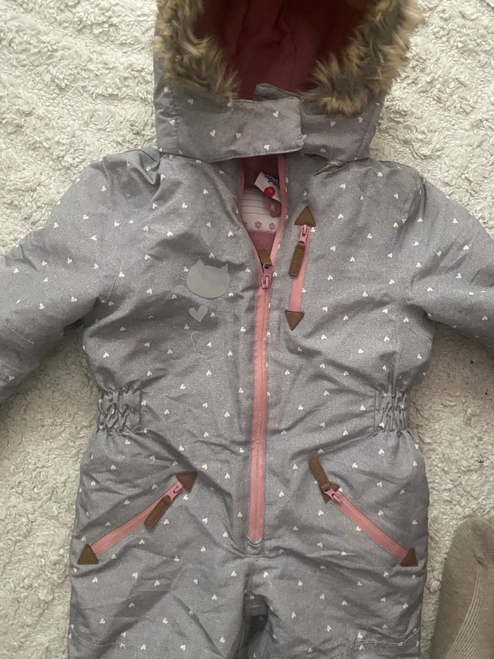 Peluş Detaylı Gri Bebek Kız Kayak Tulumu - Görsel 4