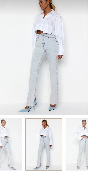 Yırtmaçlı yüksel bel jean - Görsel 2