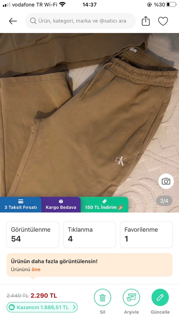 Orjınal bej Kapüşonlu Jogger Takım - Görsel 3