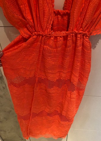 Turuncu Bohem Uzun Drapeli Elbise - Görsel 3