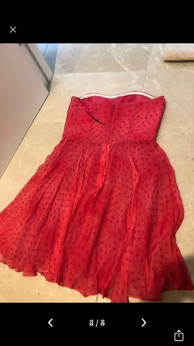 Kırmızı Mini Drapeli Straplez Elbise - Görsel 2