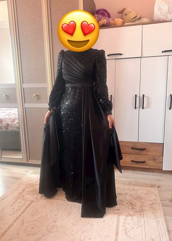 Uzun Siyah Drapeli Gotik Abiye Elbise