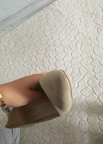38 Beden ten rengi Renk Bej Süet Kadın Kalın Topuklu Stiletto