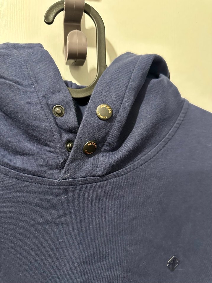 BEYMEN Düğmeli Yüksek Yakalı Erkek Mavi Sweatshirt - Görsel 3