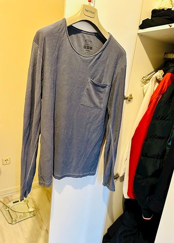 S OLİVER Erkek Gri Uzun Kollu Denim Tişört - Görsel 4