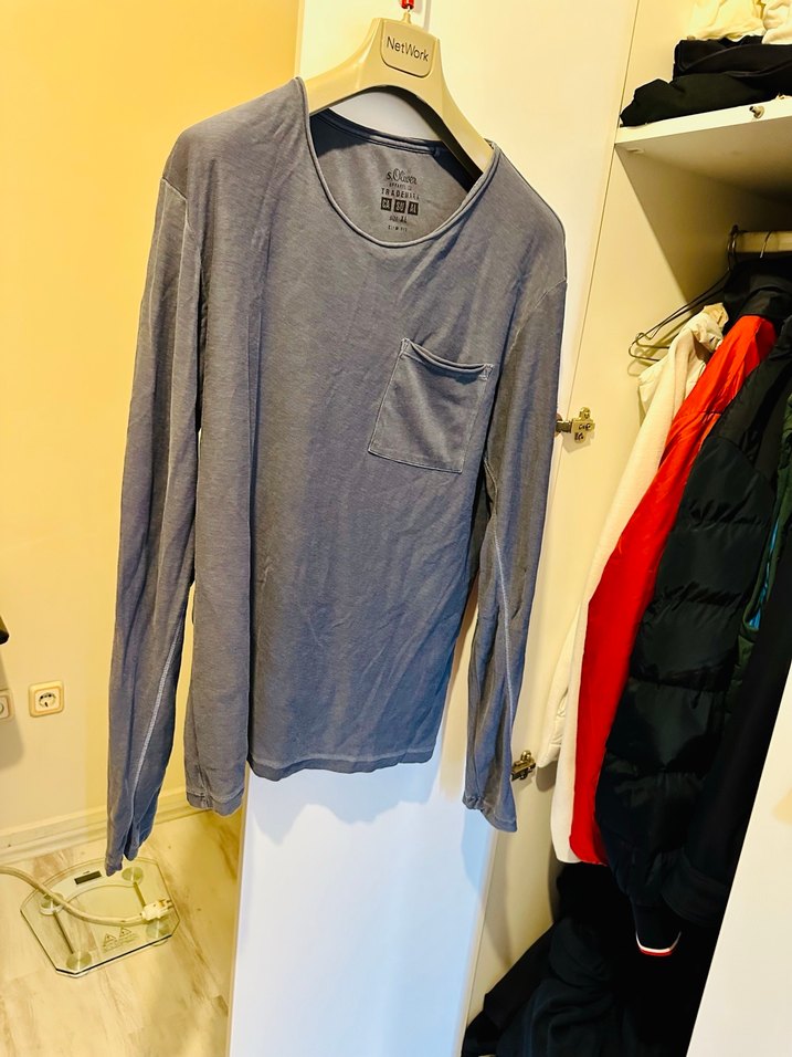 S OLİVER Erkek Gri Uzun Kollu Denim Tişört - Görsel 4