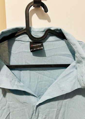 Mavi Uzun Kollu Keten Gömlek - Görsel 5