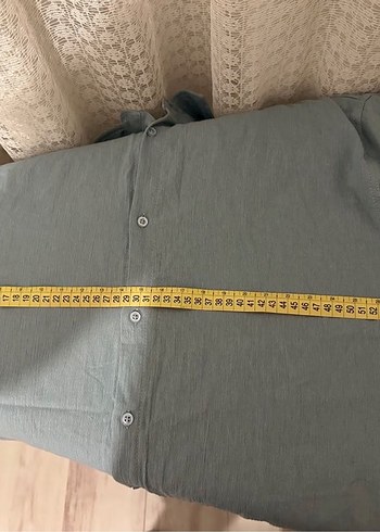 Mavi Uzun Kollu Keten Gömlek - Görsel 7