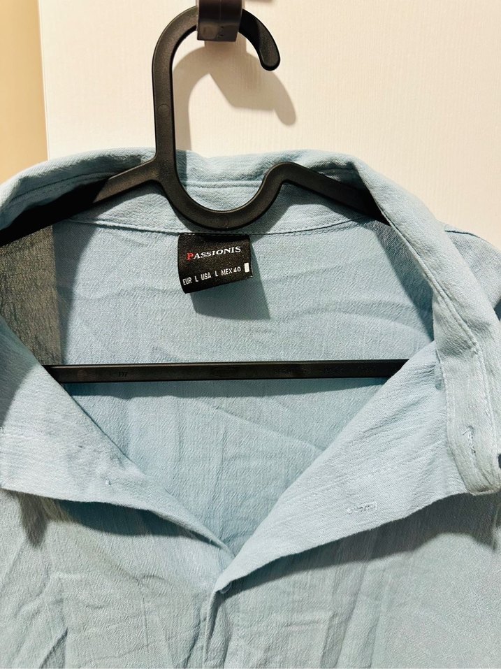 Mavi Uzun Kollu Keten Gömlek - Görsel 5