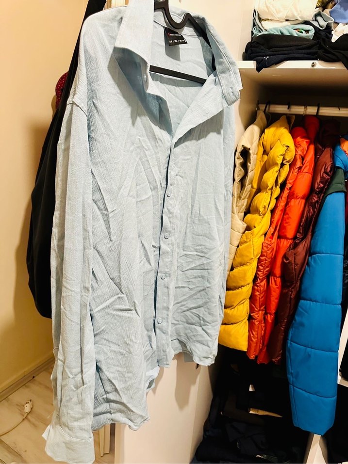 Mavi Uzun Kollu Keten Gömlek - Görsel 4