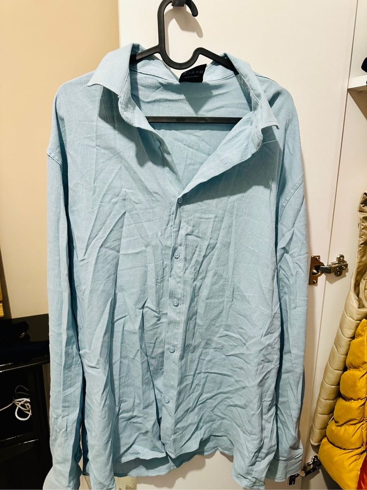 Mavi Uzun Kollu Keten Gömlek - Görsel 2