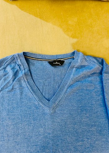 TUDORS Mavi Pamuklu Erkek Triko Kazak - Görsel 3