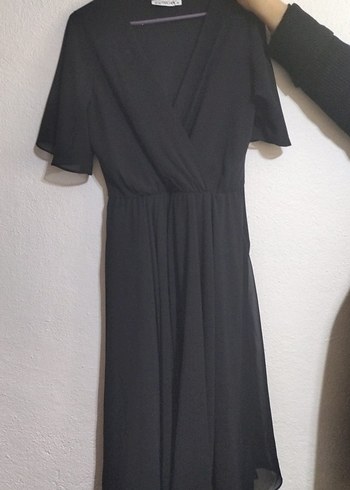 Siyah V Yakalı Uzun Kadın Elbise - Görsel 2