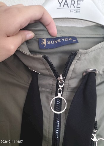 haki renk kadın uzun ceket - Görsel 5