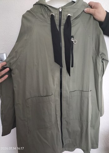 haki renk kadın uzun ceket - Görsel 3