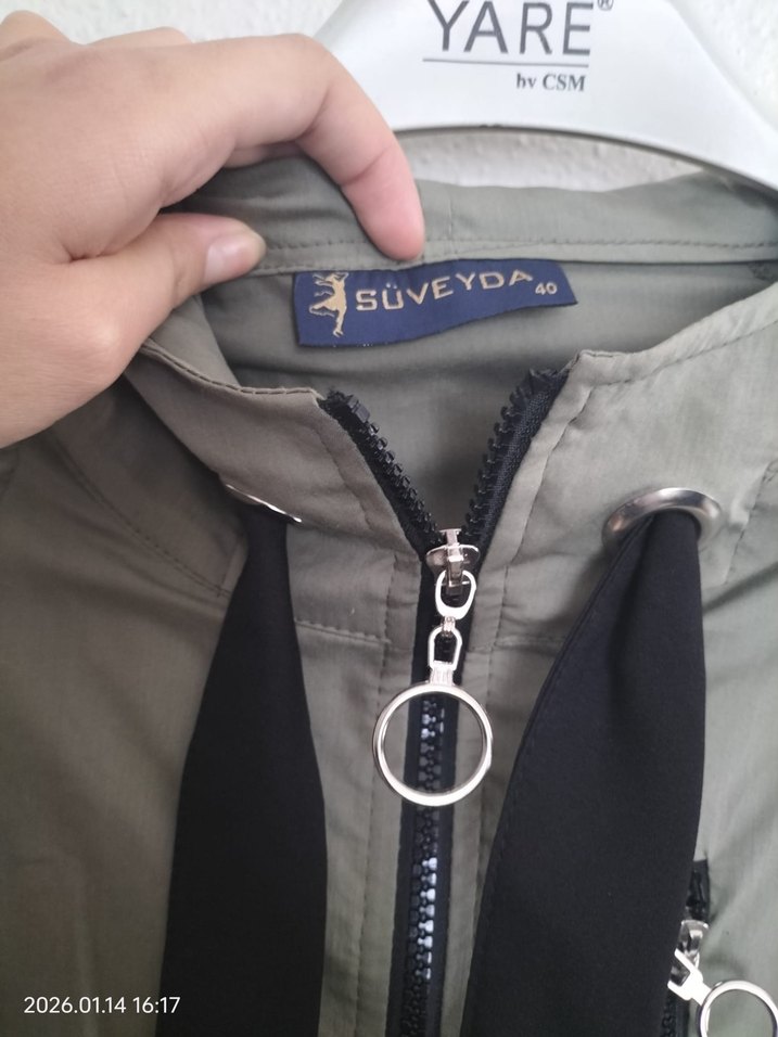 haki renk kadın uzun ceket - Görsel 5