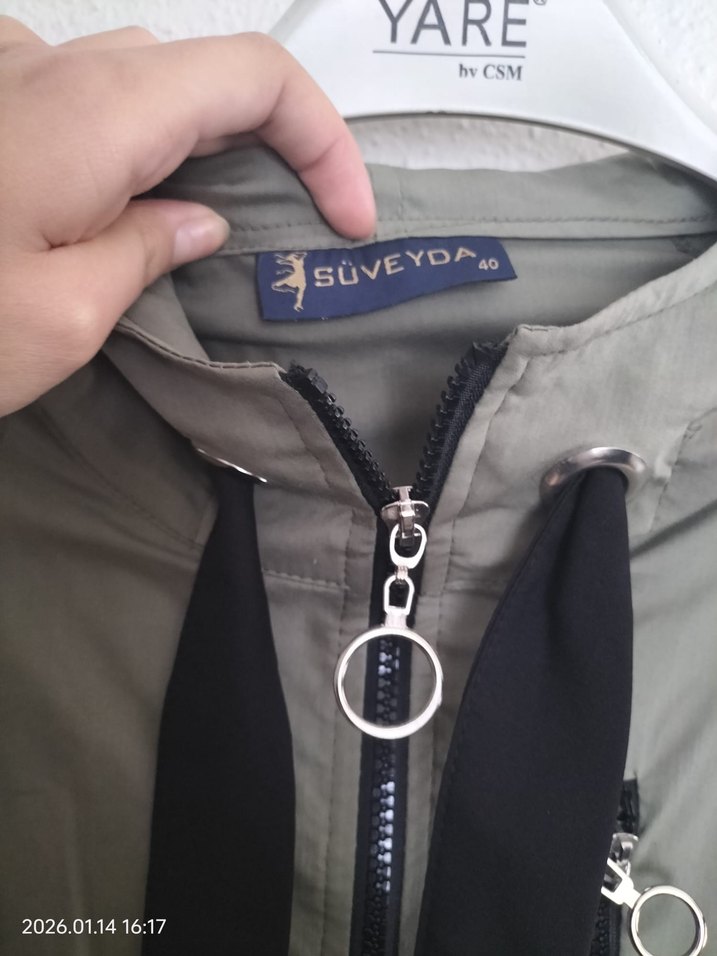 haki renk kadın uzun ceket - Görsel 4