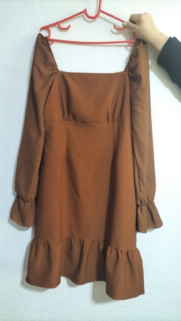 Kahverengi Uzun Kollu Midi Elbise - Görsel 2