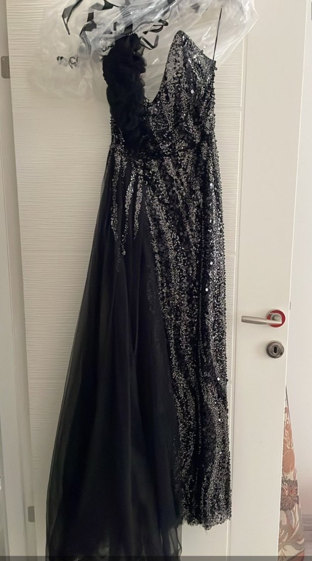 Siyah Drapeli Uzun Abiye Elbise - Görsel 2