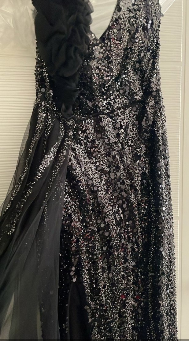 Siyah Drapeli Uzun Abiye Elbise - Görsel 3