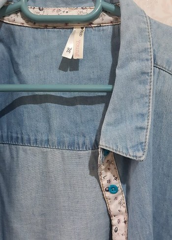 Düğmeli Uzun Kollu Kadın Kot Gömlek - Görsel 2