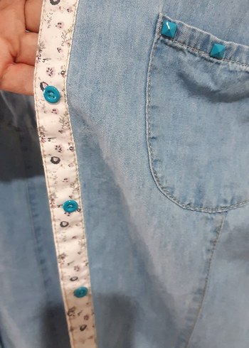 Düğmeli Uzun Kollu Kadın Kot Gömlek - Görsel 3