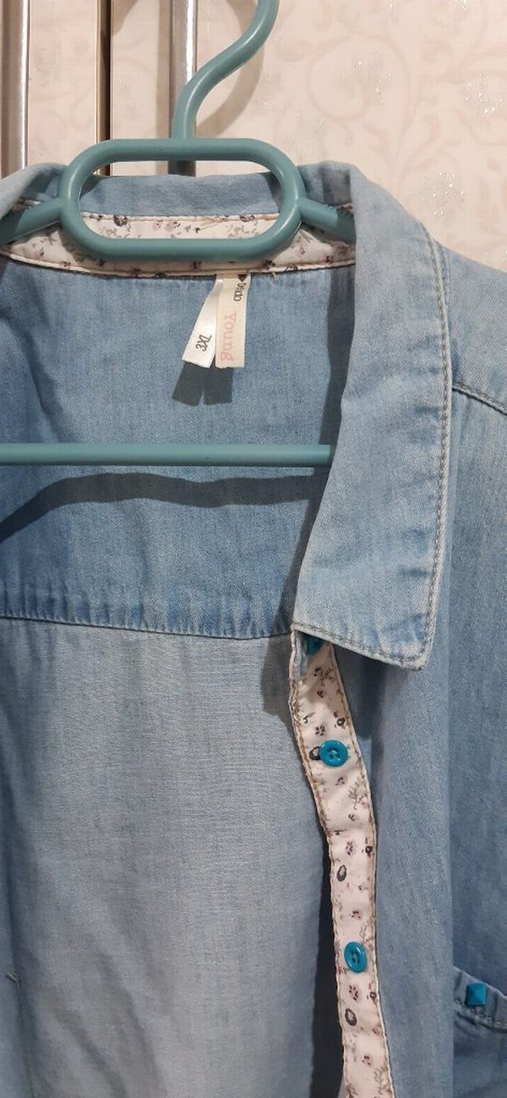 Düğmeli Uzun Kollu Kadın Kot Gömlek - Görsel 2