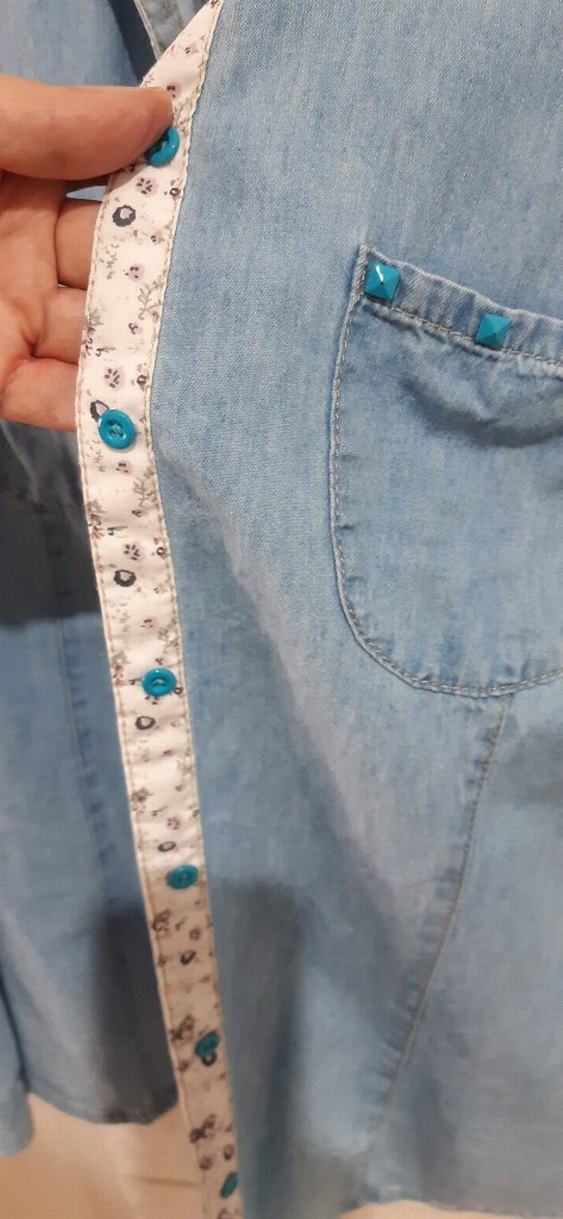 Düğmeli Uzun Kollu Kadın Kot Gömlek - Görsel 3