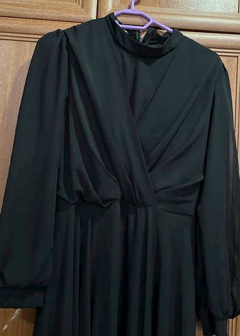 Uzun Siyah Drapeli Gotik Elbise - Görsel 4