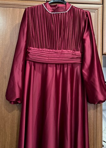 Bordo Piliseli Uzun Kollu Kadın Abiye Elbise - Görsel 5