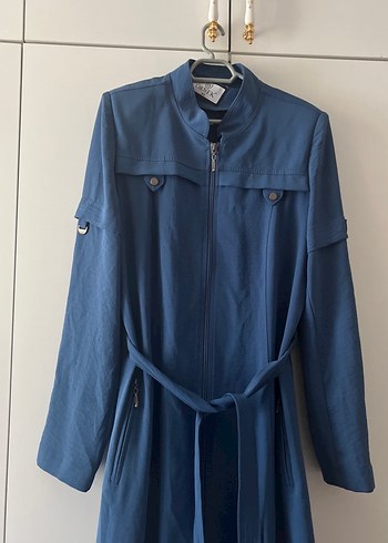 Kadın Lacivert Kuşaklı Uzun kap pardesü - Görsel 4