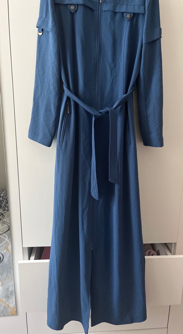 Kadın Lacivert Kuşaklı Uzun kap pardesü - Görsel 3