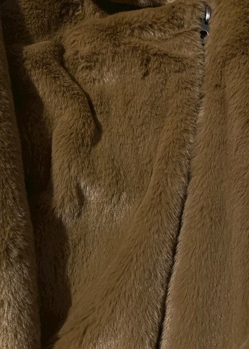 Kahverengi Kadın Midi Boy Suni Kürk Mont - Görsel 3
