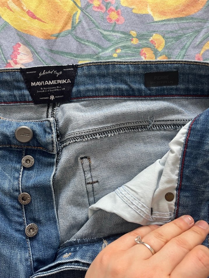 Erkek Mavi Düğmeli Bol Kesim Denim Pantolon - Görsel 2