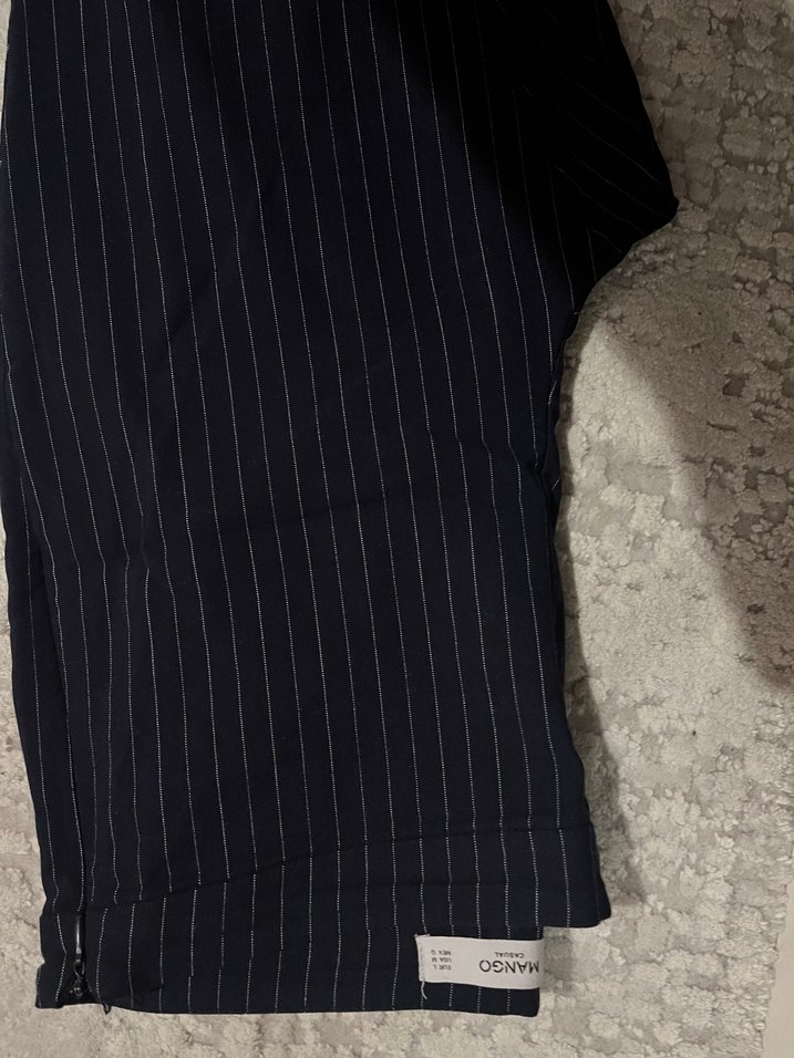 Lacivert cizgili Kadın Kumaş Pantolon - Görsel 3