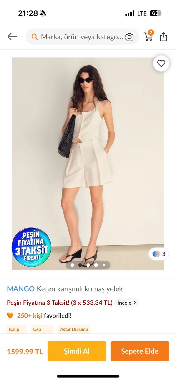 Düğmeli Keten Beyaz Kolsuz Mini Yelek - Görsel 3