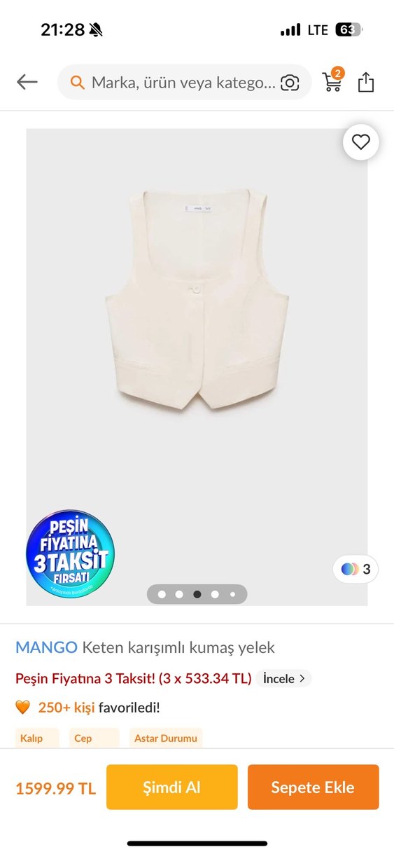 Düğmeli Keten Beyaz Kolsuz Mini Yelek - Görsel 2