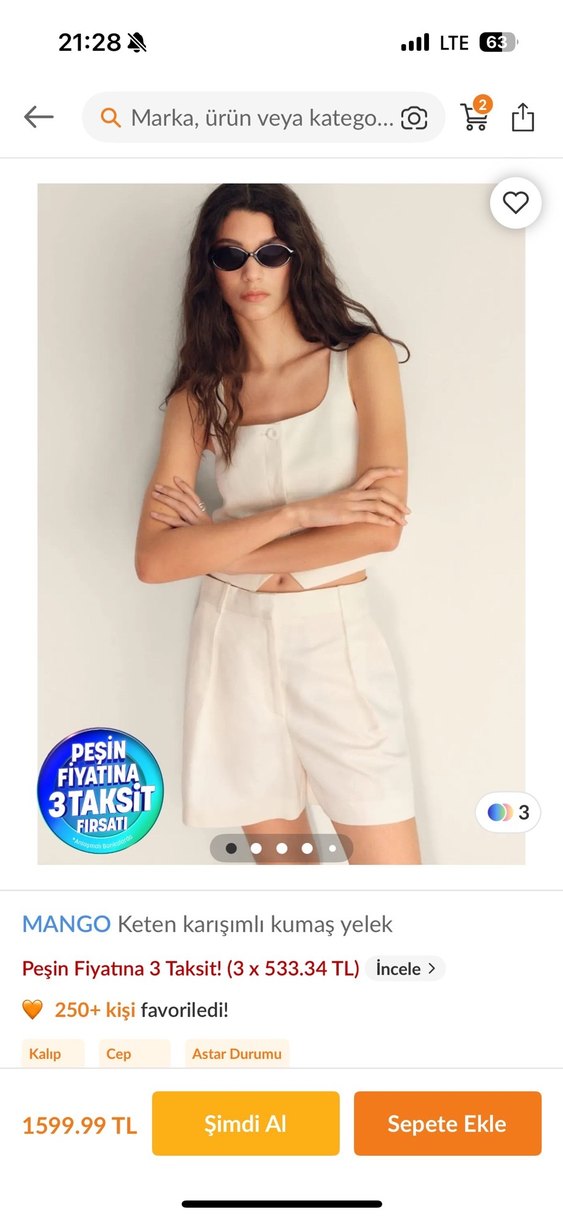 Düğmeli Keten Beyaz Kolsuz Mini Yelek - Görsel 4