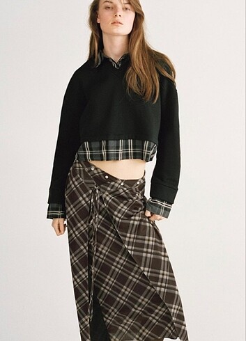 s Beden siyah Renk Kontrast kareli sweatshirt
