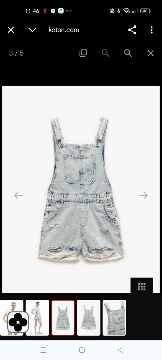 Kadın Beyaz Batik Desenli Kısa Denim Salopet - Görsel 2