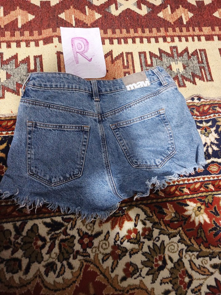 Bohem Tarzı Kemerli Koyu Mavi Mini Kot Şort - Görsel 3