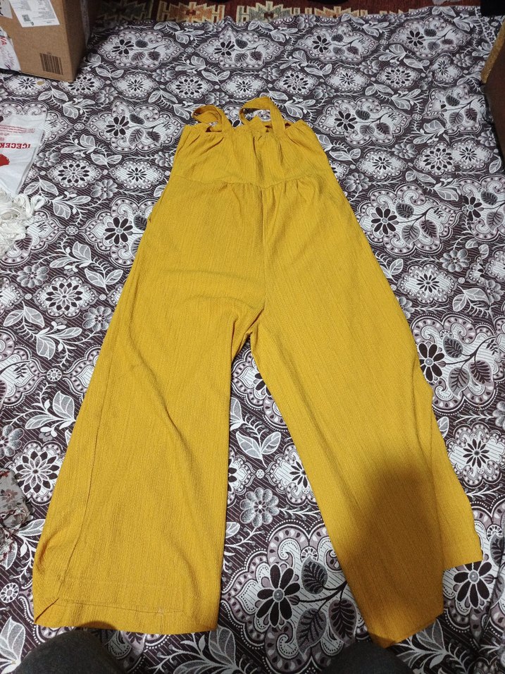 Sarı Bohem Düğmeli Uzun Kadın Tulum - Görsel 3